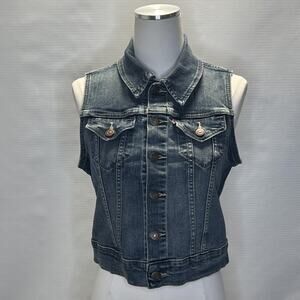 Levis Denim Vest Womens Small Sleeveless Trucker Jean Jacket Distressed Western